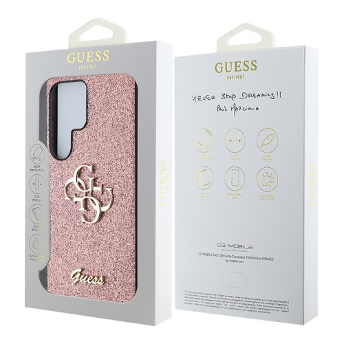 Guess для Galaxy S25 Ultra чехол Fixed Glitters 4G Big metal logo Hard Pink
