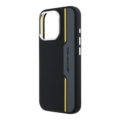 AMG для iPhone 16 Pro чехол Liquid silicone Bow Lines Metal camera Hard Black/Yellow (MagSafe)