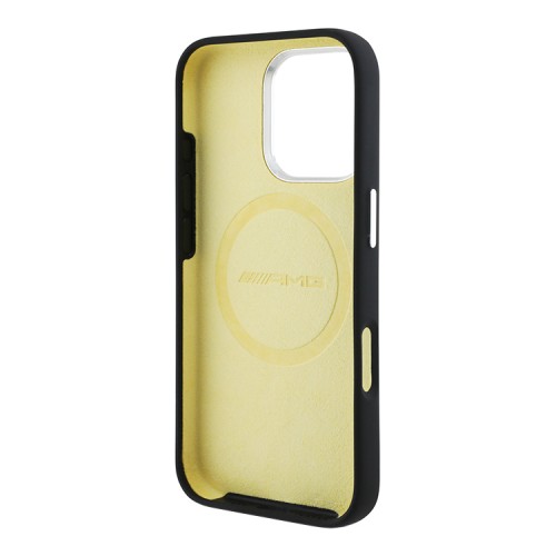 AMG для iPhone 16 Pro чехол Liquid silicone Bow Lines Metal camera Hard Black/Yellow (MagSafe)