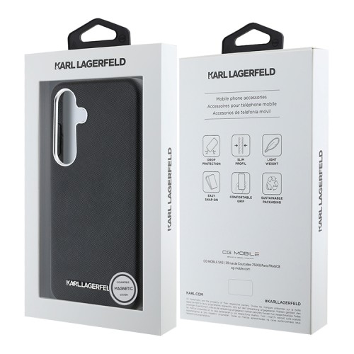 Karl Lagerfeld для Galaxy S25+  чехол PU Saffiano FW Metal logo & Camera Hard Black (MagSafe)
