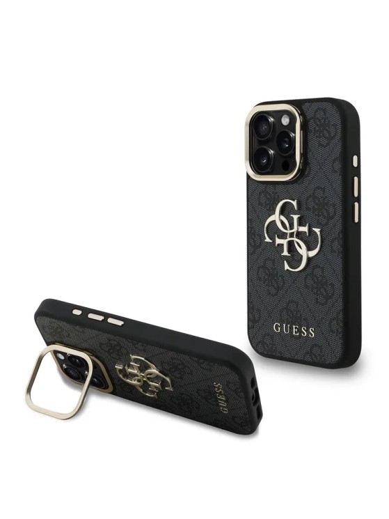 Guess для iPhone 16 Pro чехол PU 4G Big metal logo and Camera Stand Hard Black