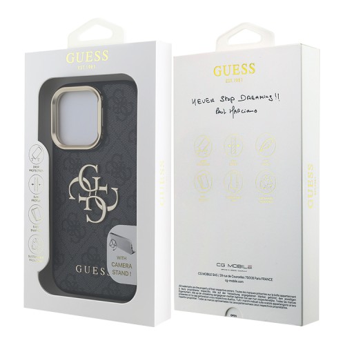 Guess для iPhone 16 Pro чехол PU 4G Big metal logo and Camera Stand Hard Black