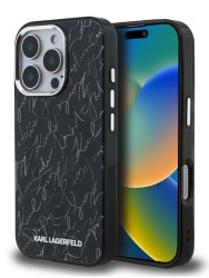 Karl Lagerfeld для iPhone 16 Pro Max чехол PC/TPU Script pattern Metal camera Hard Black (MagSafe)