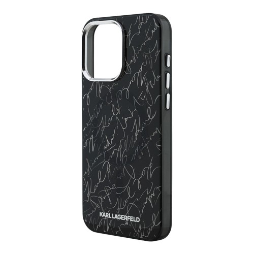 Karl Lagerfeld для iPhone 16 Pro Max чехол PC/TPU Script pattern Metal camera Hard Black (MagSafe)
