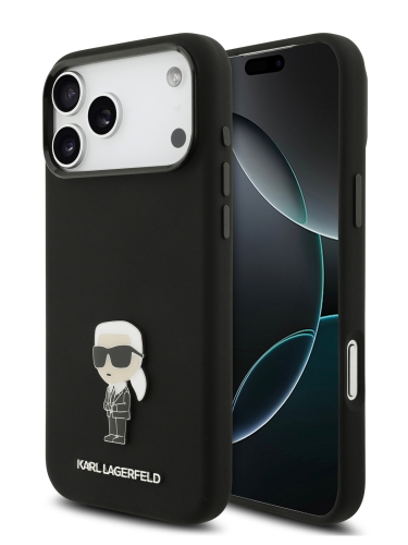 Karl Lagerfeld для iPhone 17 Pro чехол Liquid silicone NFT Karl Ikonik Metal pin & Camera Hard Black