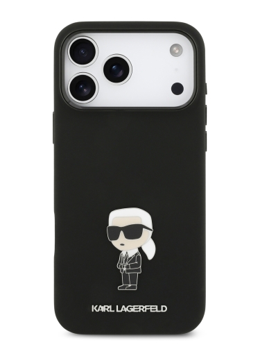 Karl Lagerfeld для iPhone 17 Pro чехол Liquid silicone NFT Karl Ikonik Metal pin & Camera Hard Black