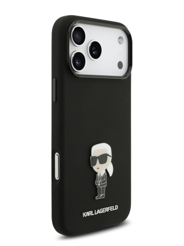 Karl Lagerfeld для iPhone 17 Pro чехол Liquid silicone NFT Karl Ikonik Metal pin & Camera Hard Black