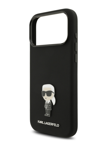 Karl Lagerfeld для iPhone 17 Pro чехол Liquid silicone NFT Karl Ikonik Metal pin & Camera Hard Black