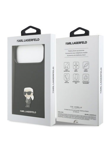 Karl Lagerfeld для iPhone 17 Pro чехол Liquid silicone NFT Karl Ikonik Metal pin & Camera Hard Black