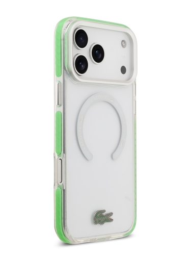 Lacoste для iPhone 17 Pro чехол ShockProof Lacquer Metal logo Hard Frosted Clear/Green (MagSafe)
