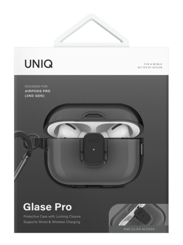Uniq для Airpods Pro 2 чехол Glase PRO TPU Lock case Glossy Smoke