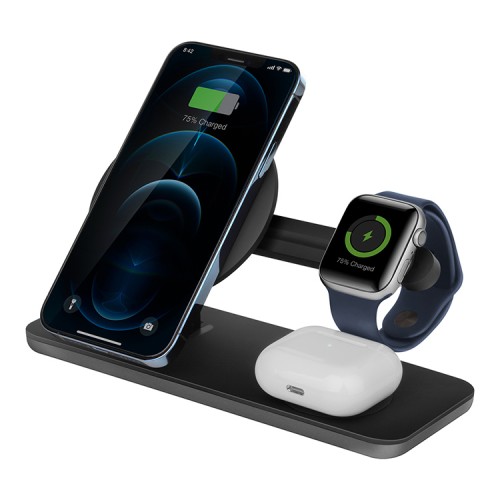 Беспроводная зарядка EnergEA MagDisc Trio 3-в-1, черная (magsafe)