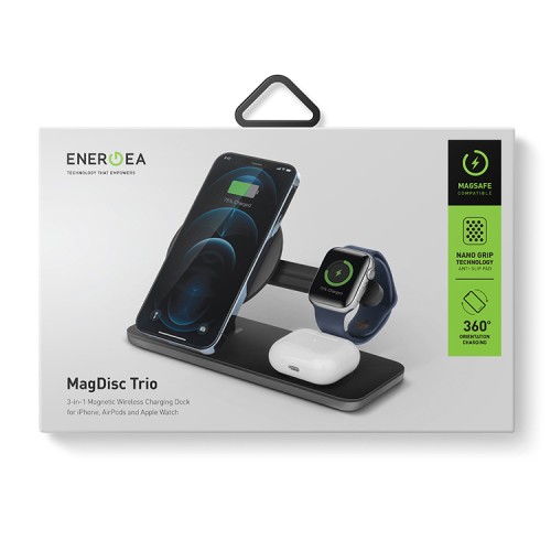 Беспроводная зарядка EnergEA MagDisc Trio 3-в-1, черная (magsafe)