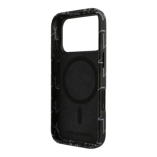 Karl Lagerfeld для iPhone 17 Pro Max чехол PU Full Wrapped Monogram Metal camera Hard Black (MagSafe)