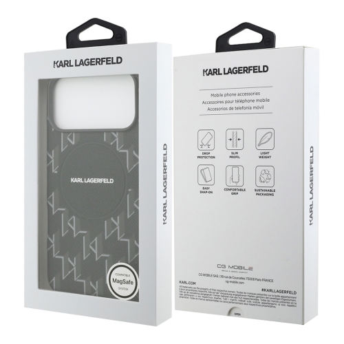 Karl Lagerfeld для iPhone 17 Pro Max чехол PU Full Wrapped Monogram Metal camera Hard Black (MagSafe)