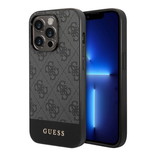 Чехол Guess 4G Stripe Metal logo Hard для iPhone 14 Pro Max, серый