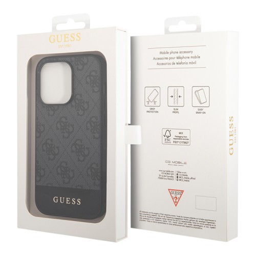 Чехол Guess 4G Stripe Metal logo Hard для iPhone 14 Pro Max, серый