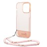 Чехол Guess Translucent w Electoplated camera Hard +hand Strap для iPhone 14 Pro, розовый