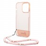 Чехол Guess Translucent w Electoplated camera Hard +hand Strap для iPhone 14 Pro, розовый
