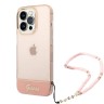 Чехол Guess Translucent w Electoplated camera Hard +hand Strap для iPhone 14 Pro, розовый