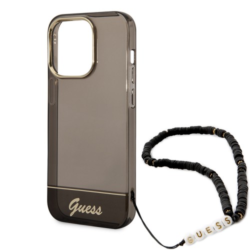 Чехол Guess Translucent Electoplated camera Hard +hand Strap для iPhone 14 Pro Max, черный