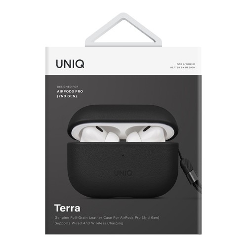 Чехол Uniq Terra Genuine Leather with handstrap для AirPods Pro 2, черный