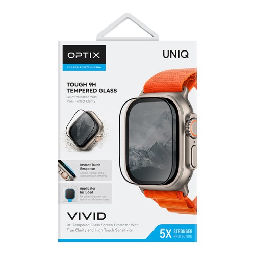 Uniq стекло для Apple Watch Ultra 49 mm OPTIX Vivid (true colors) Clear/Black (+installer)