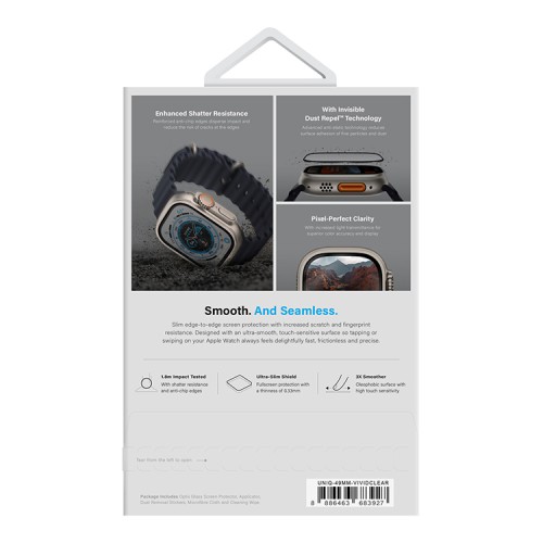 Uniq стекло для Apple Watch Ultra 49 mm OPTIX Vivid (true colors) Clear/Black (+installer)