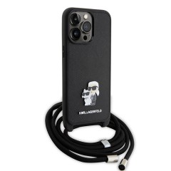 Lagerfeld для iPhone 15 Pro Max чехол Crossbody PU Saffiano NFT Karl &amp; Choupette Metal Hard Black