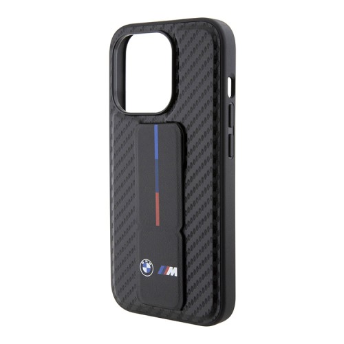 BMW для iPhone 15 Pro чехол GripStand M-Collection PU Carbon eff Tricolor Hard Black