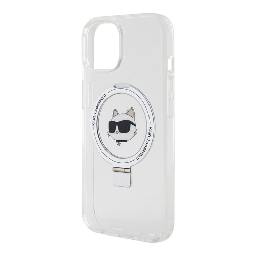 Karl Lagerfeld для iPhone 15 чехол PC/TPU + Ring stand NFT Choupette head Hard White (MagSafe)