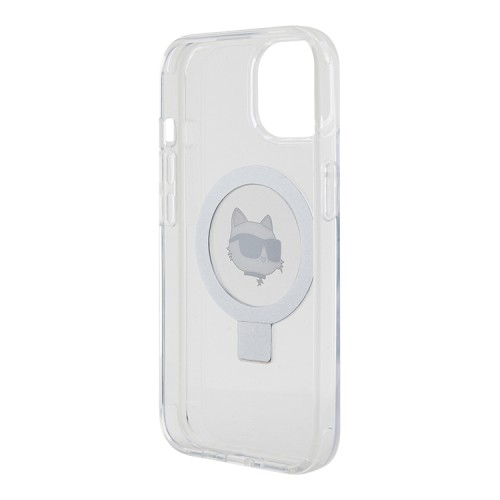 Karl Lagerfeld для iPhone 15 чехол PC/TPU + Ring stand NFT Choupette head Hard White (MagSafe)