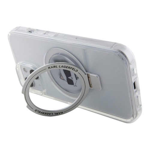 Karl Lagerfeld для iPhone 15 чехол PC/TPU + Ring stand NFT Choupette head Hard White (MagSafe)