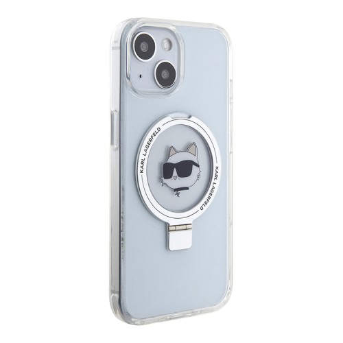 Karl Lagerfeld для iPhone 15 чехол PC/TPU + Ring stand NFT Choupette head Hard White (MagSafe)