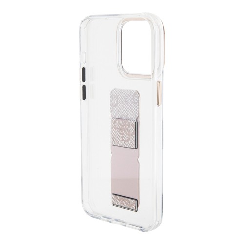 Guess для iPhone 15 Pro Max чехол GripStand PC/TPU 4G with Script metal logo Hard Clear/Pink