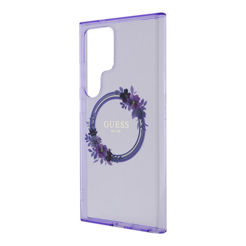 Guess для Galaxy S24 Ultra чехол PC/TPU Flowers Wreath Hard Purple (MagSafe)