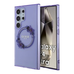 Guess для Galaxy S24 Ultra чехол PC/TPU Flowers Wreath Hard Purple (MagSafe)