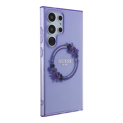Guess для Galaxy S24 Ultra чехол PC/TPU Flowers Wreath Hard Purple (MagSafe)