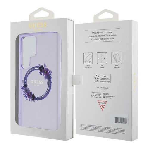 Guess для Galaxy S24 Ultra чехол PC/TPU Flowers Wreath Hard Purple (MagSafe)