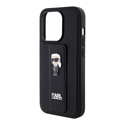 Karl Lagerfeld для iPhone 14 Pro Max чехол GripStand PU Saffiano NFT Karl Ikonik metal Hard Black