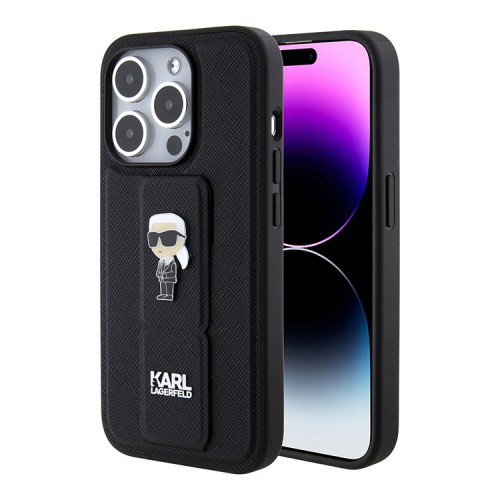 Karl Lagerfeld для iPhone 14 Pro Max чехол GripStand PU Saffiano NFT Karl Ikonik metal Hard Black