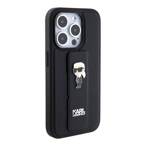 Karl Lagerfeld для iPhone 14 Pro Max чехол GripStand PU Saffiano NFT Karl Ikonik metal Hard Black