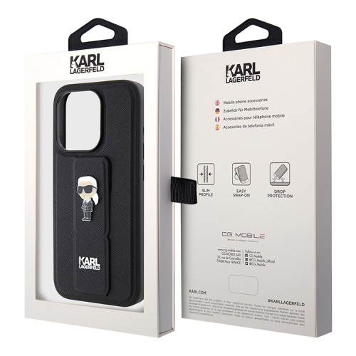 Karl Lagerfeld для iPhone 14 Pro Max чехол GripStand PU Saffiano NFT Karl Ikonik metal Hard Black