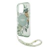 Guess для iPhone 16 Pro Max чехол PC/TPU Flowers + Pearl Hand Strap Green (MagSafe)