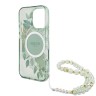 Guess для iPhone 16 Pro Max чехол PC/TPU Flowers + Pearl Hand Strap Green (MagSafe)