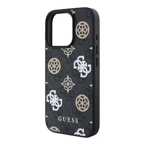 Guess для iPhone 16 Pro чехол PU кожа 4G Colored Peony Black (MagSafe)
