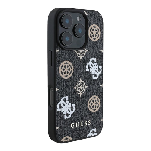 Guess для iPhone 16 Pro чехол PU кожа 4G Colored Peony Black (MagSafe)