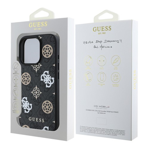 Guess для iPhone 16 Pro чехол PU кожа 4G Colored Peony Black (MagSafe)