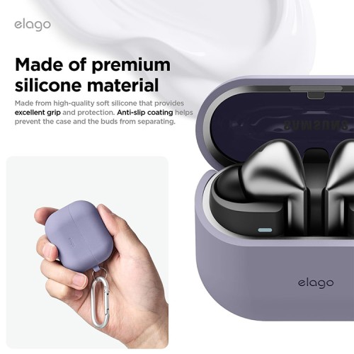 Elago для Galaxy Buds 3/3 Pro чехол Silicone Hang case Lavender Grey