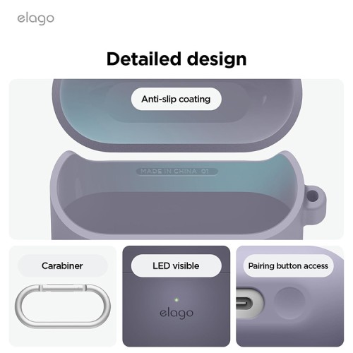 Elago для Galaxy Buds 3/3 Pro чехол Silicone Hang case Lavender Grey